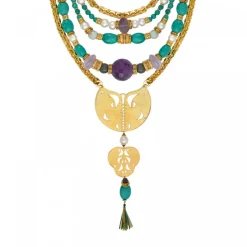 Adjustable Tiki bib necklace - turquoise