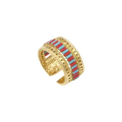 Alicudi adjustable medium ring - turquoise and coral