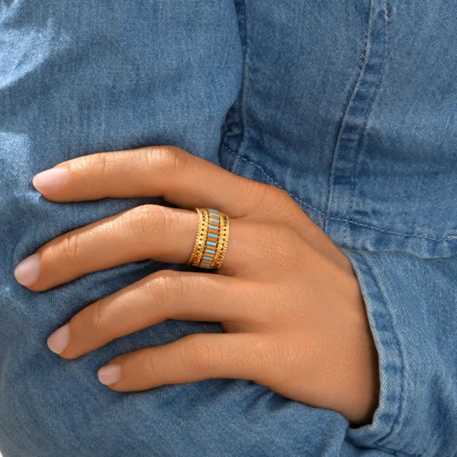 Alicudi adjustable medium ring - turquoise and coral