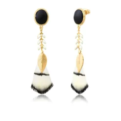 Alizia pierced stud earrings in gold-tone metal - black and white