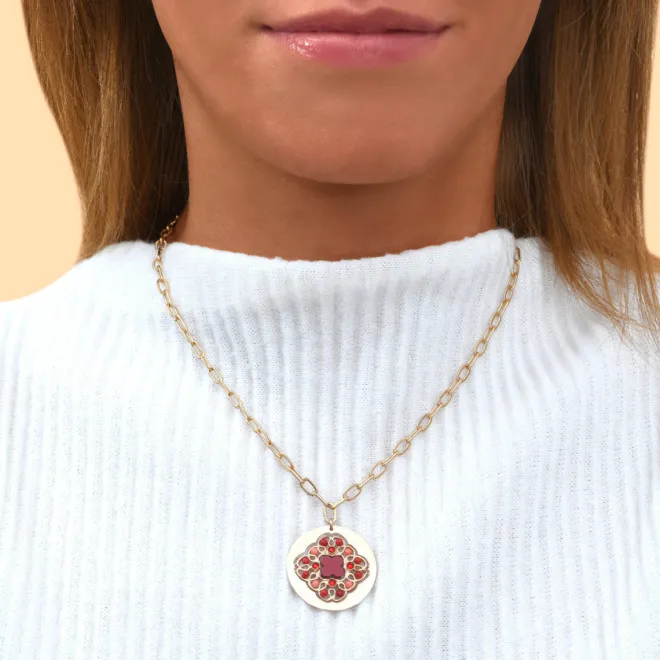 Angelique Pendant Chain Necklace - Red