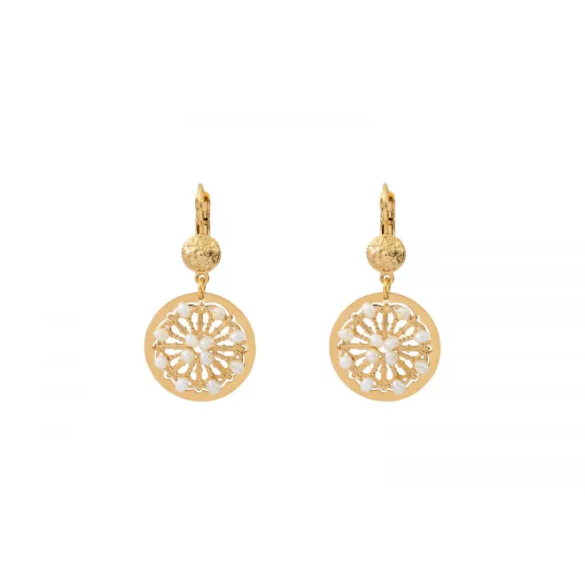 Angelique round sleeper earrings - white
