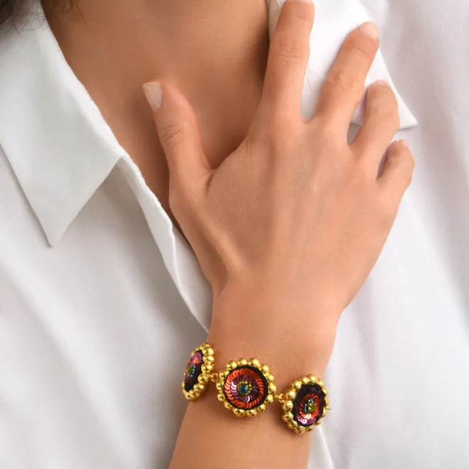 Angèle adjustable chain bracelet - orange and purple