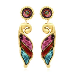 Angèle long clip-on earrings - orange and purple
