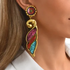 Angèle long clip-on earrings - orange and purple