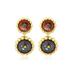 Angèle round clip-on earrings - orange and purple