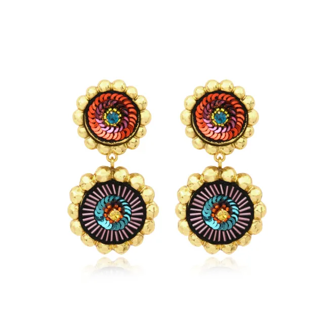 Angèle round clip-on earrings - orange and purple