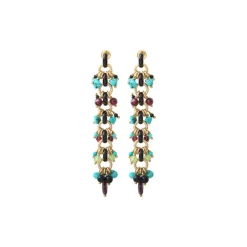 Annella long stud earrings for pierced ears - red and turquoise
