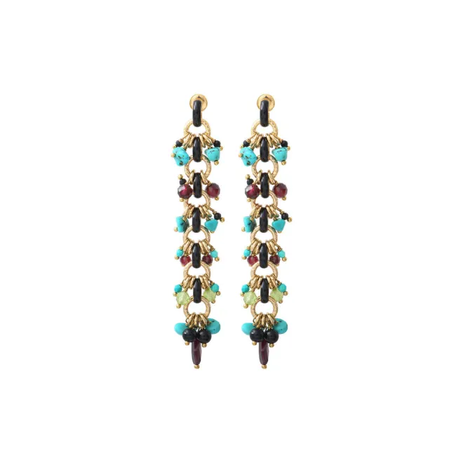 Annella long stud earrings for pierced ears - red and turquoise