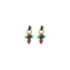 Annella thin stud earrings for pierced ears - red and turquoise