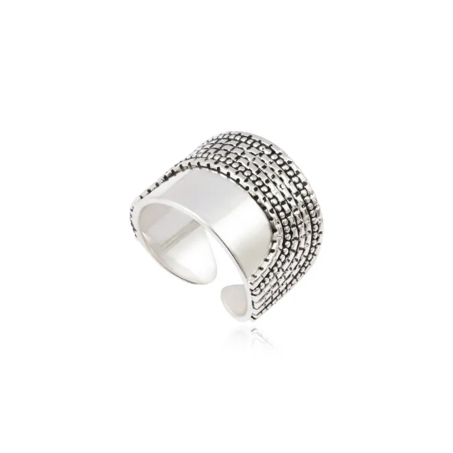 Ashanti adjustable wide ring – silver