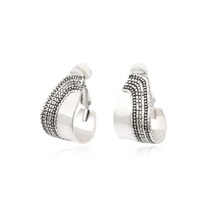 Ashanti clip-on hoop earrings – silver