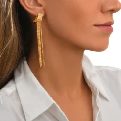 Ashanti long pierced stud earrings – gold