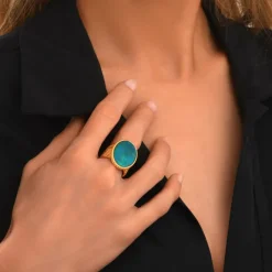 Ashanti oval adjustable ring – turquoise and green