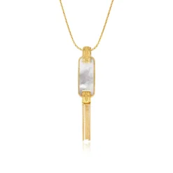 Ashanti rectangular mother-of-pearl pendant necklace – white