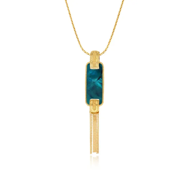 Ashanti rectangular mother-of-pearl pendant necklace – turquoise and green