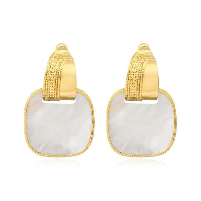 Ashanti square pierced stud earrings – white