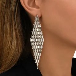 Babylon XXL long pierced stud earrings - silver