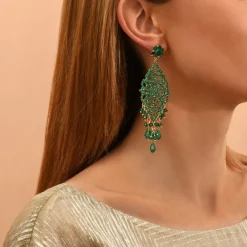 Chiara long stud earrings for pierced ears - green