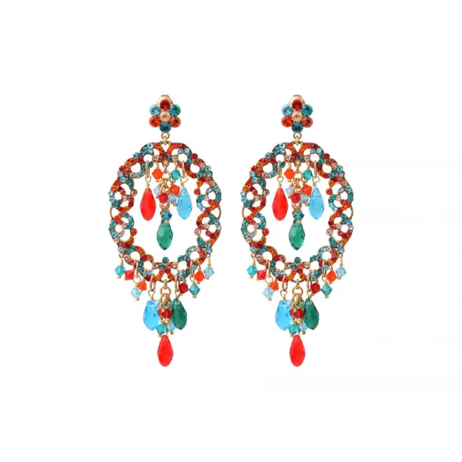 Chiara pierced stud earrings - red and turquoise