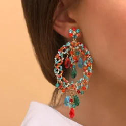 Chiara pierced stud earrings - red and turquoise