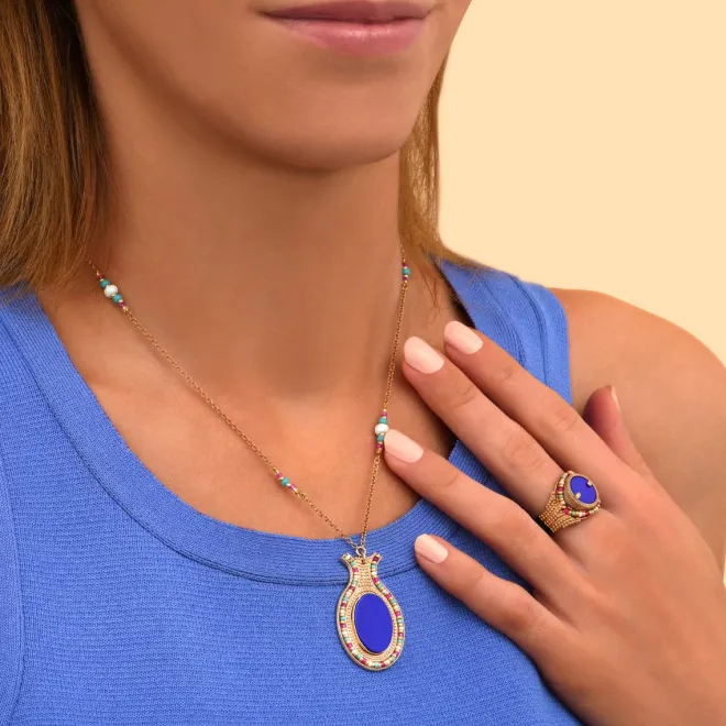 Claudia delicate pendant necklace - blue