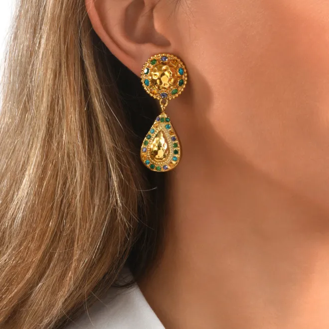 Gloria clip-on drop earrings - green