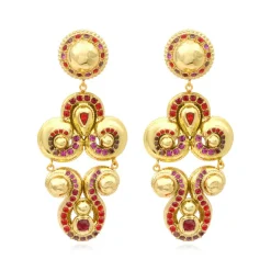 Gloria clip-on earrings in gold metallic resin and crystals - red