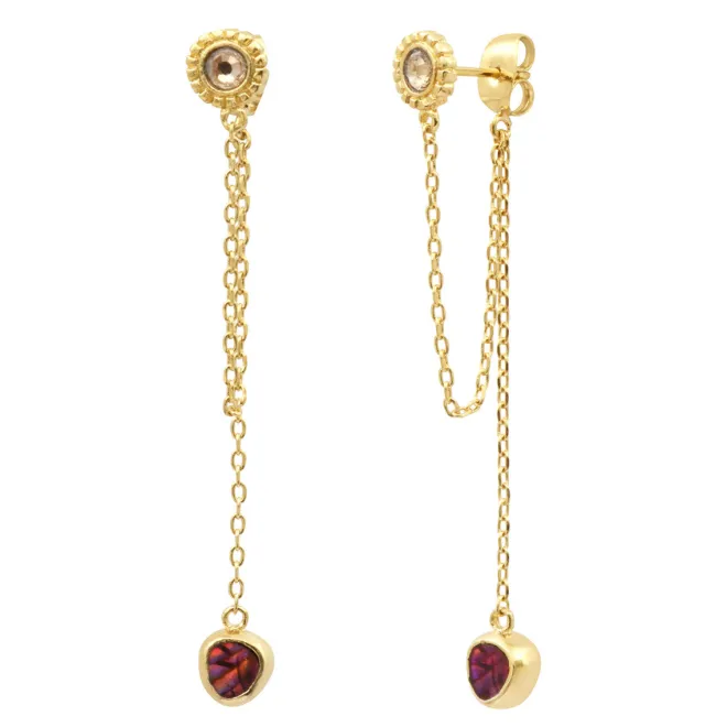 Lhasa long stud pierced earrings - red