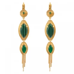 Long sleeper earrings, Sun design - green