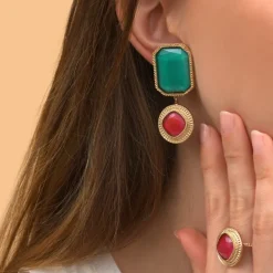 Louise clip-on earrings - turquoise and red