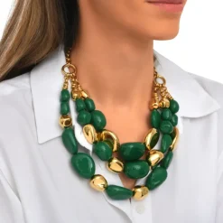 Loulou bib necklace – green and gold
