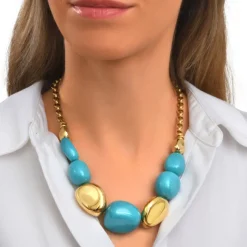 Loulou chain necklace – turquoise and gold