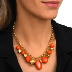 Loulou chunky chain necklace – orange and gold