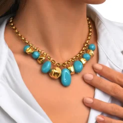 Loulou chunky chain necklace – turquoise and gold
