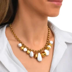 Loulou chunky chain necklace – gold and white