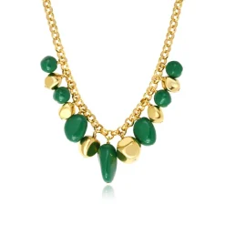 Loulou chunky chain necklace – green and gold