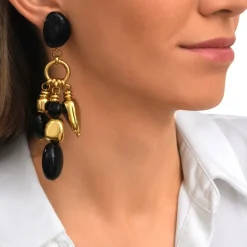 Loulou clip-on earrings – black and gold