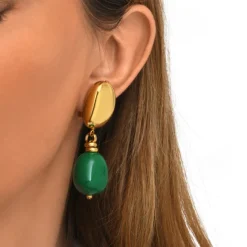 Loulou clip-on pendant earrings – green and gold