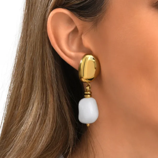 Loulou clip-on pendant earrings – white and gold