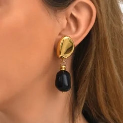 Loulou clip-on pendant earrings – black and gold