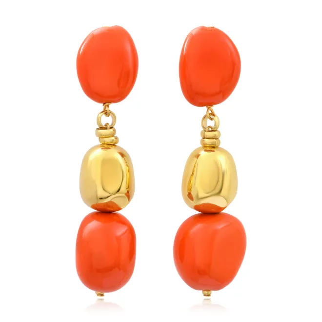 Loulou long clip-on earrings – orange and gold
