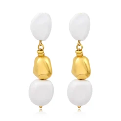 Loulou long clip-on earrings – white and gold
