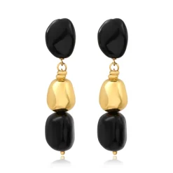 Loulou long clip-on earrings – black and gold
