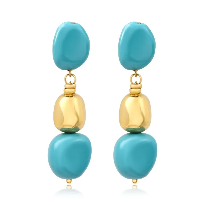 Loulou long clip-on earrings – turquoise and gold