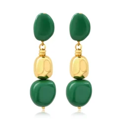 Loulou long clip-on earrings – green and gold