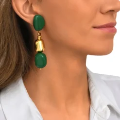Loulou long clip-on earrings – green and gold