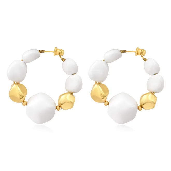 Loulou wide hoop earrings – gold and white