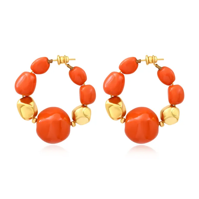 Loulou wide hoop earrings – orange and gold