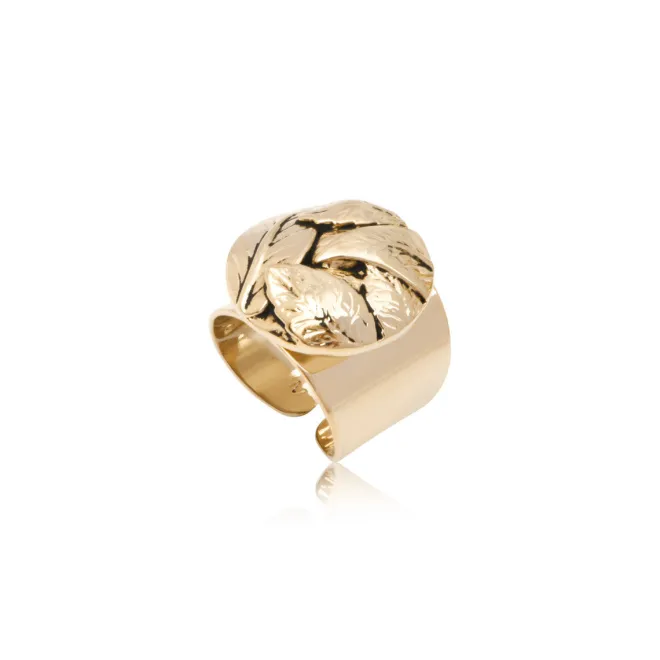 Lucy adjustable cabochon ring in fine gold-plated metal - white